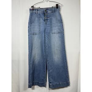 Evereve Wide Leg High Rise Button Fly Jeans Size 29 Light Wash Utility